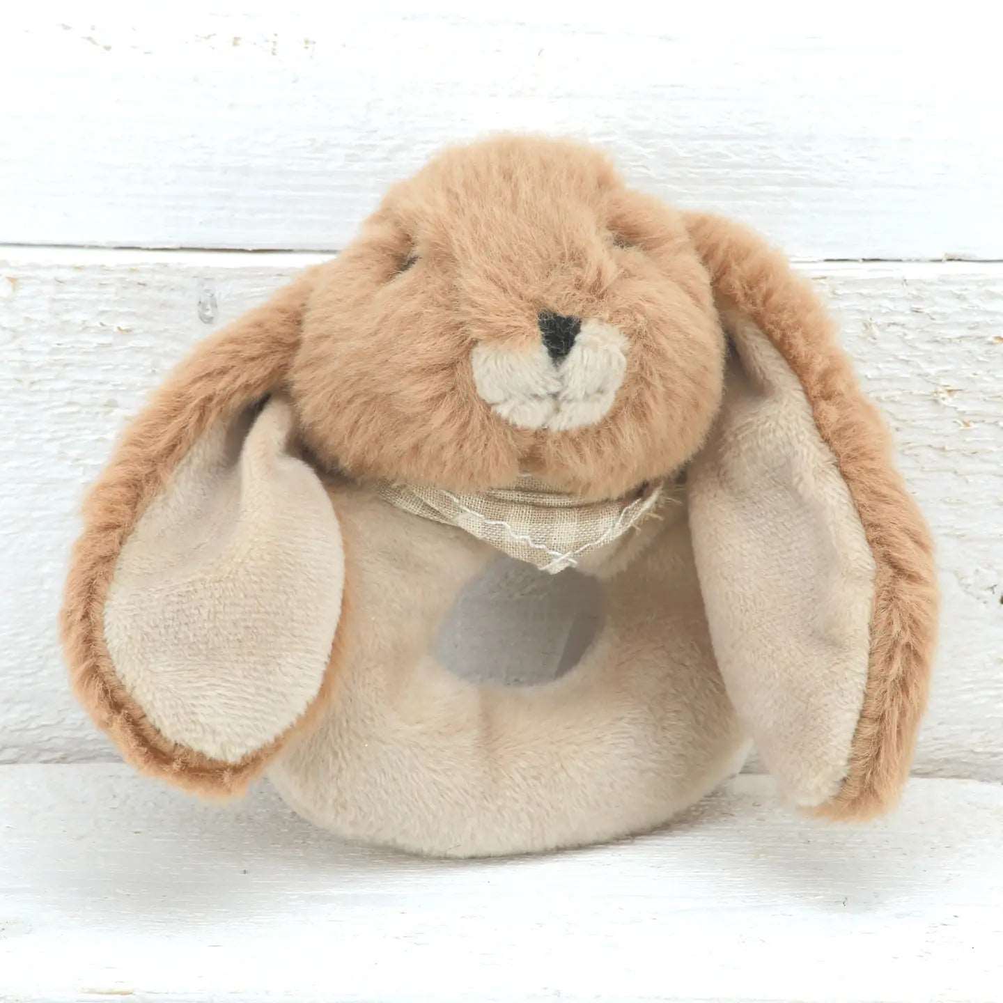 Adorable Jomanda stuffed bunny toy with a charming bow, designed as a ring rattle for babies to enjoy. 