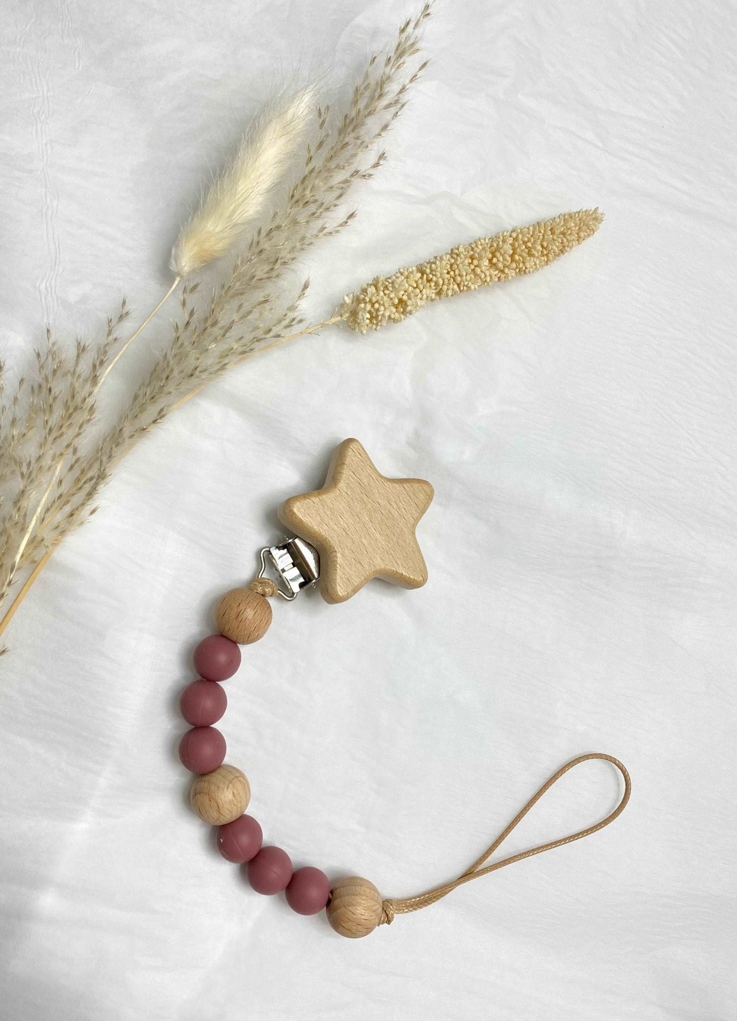 Wooden Silicone Star Dummy Clip - Bambino Love