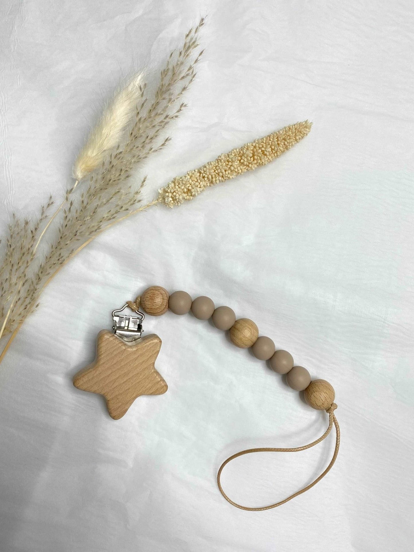 Wooden Silicone Star Dummy Clip - Bambino Love