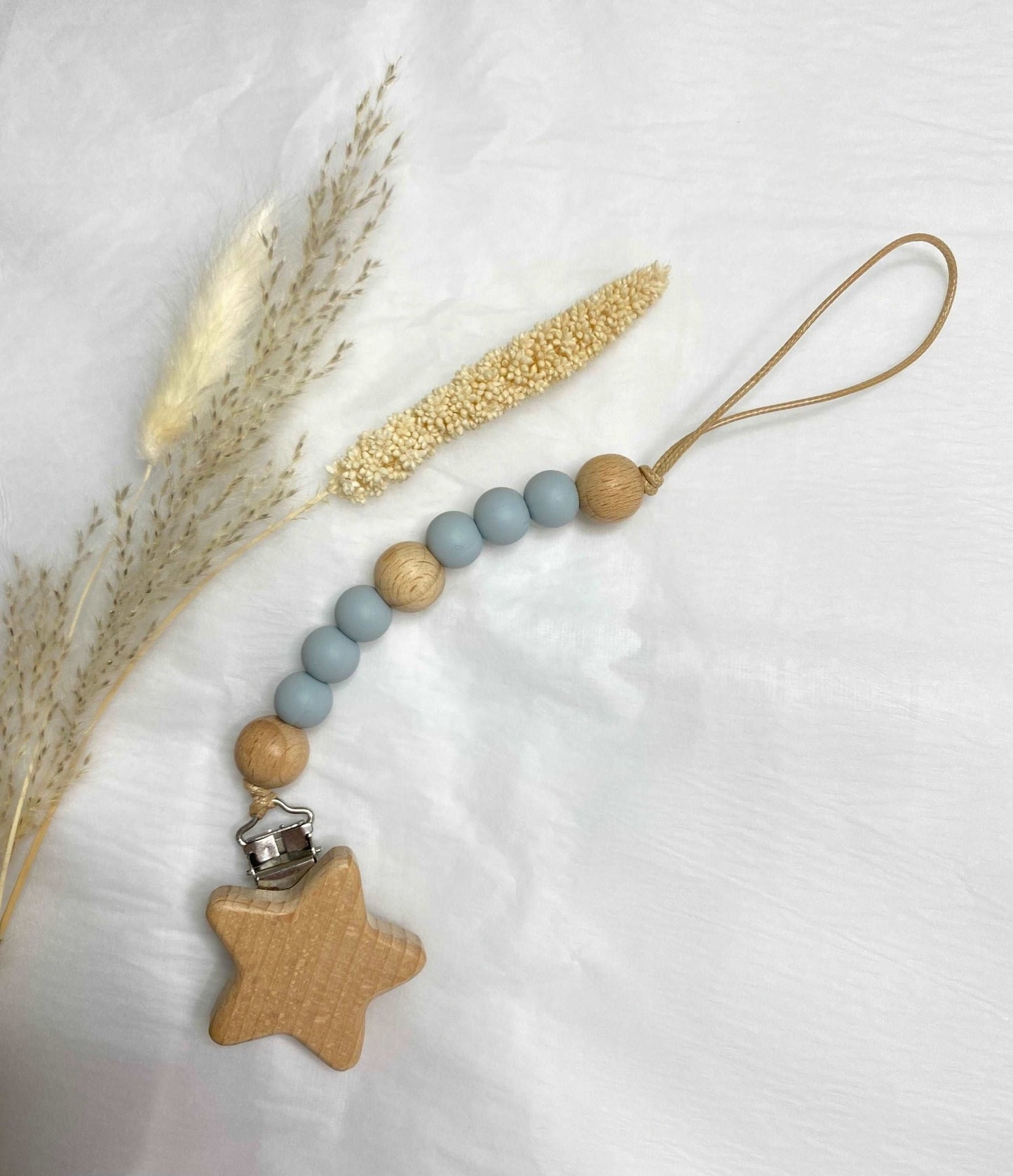 Wooden Silicone Star Dummy Clip - Bambino Love